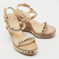Christian Louboutin Beige Patent Leather Cataclou Wedge Sandals Size 37 
