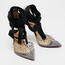 Pre Owned Christian Louboutin Black Fabric and PVC Mechante Reine Pumps Size 37