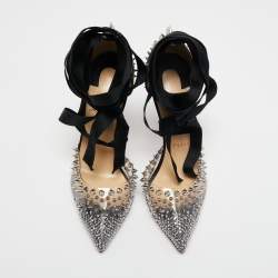 Pre Owned Christian Louboutin Black Fabric and PVC Mechante Reine Pumps Size 37