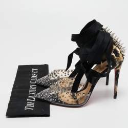 Pre Owned Christian Louboutin Black Fabric and PVC Mechante Reine Pumps Size 37