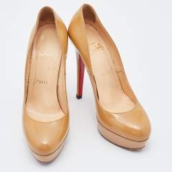 Pre Owned Christian Louboutin Beige Patent Leather Bianca Platform Pumps Size 38