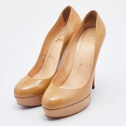 Pre Owned Christian Louboutin Beige Patent Leather Bianca Platform Pumps Size 38