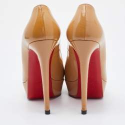 Pre Owned Christian Louboutin Beige Patent Leather Bianca Platform Pumps Size 38