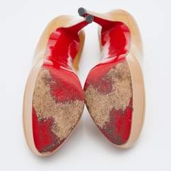 Pre Owned Christian Louboutin Beige Patent Leather Bianca Platform Pumps Size 38