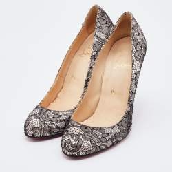 Pre Owned Christian Louboutin Black/Beige Lace and Satin Fifi Round Toe Pumps Size 39