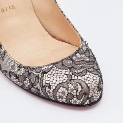 Pre Owned Christian Louboutin Black/Beige Lace and Satin Fifi Round Toe Pumps Size 39