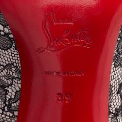 Pre Owned Christian Louboutin Black/Beige Lace and Satin Fifi Round Toe Pumps Size 39