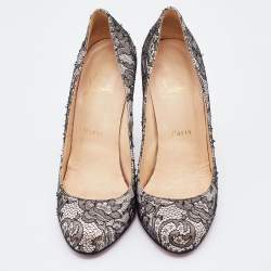 Pre Owned Christian Louboutin Black/Beige Lace and Satin Fifi Round Toe Pumps Size 39