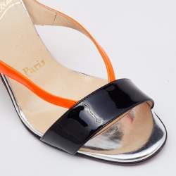 Pre Owned Christian Louboutin Orange/Black Patent Leather Yasmine Slingback Wedge Sandals Size 37