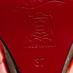 Pre Owned Christian Louboutin Orange/Black Patent Leather Yasmine Slingback Wedge Sandals Size 37