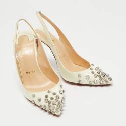 مملوكة مسبقًا Christian Louboutin Off White Patent Leather Drama Slingback Pumps Size 37