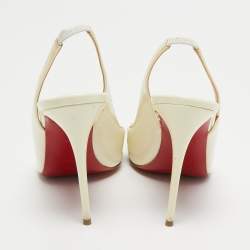 مملوكة مسبقًا Christian Louboutin Off White Patent Leather Drama Slingback Pumps Size 37