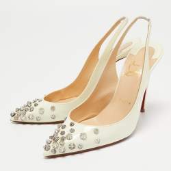 مملوكة مسبقًا Christian Louboutin Off White Patent Leather Drama Slingback Pumps Size 37
