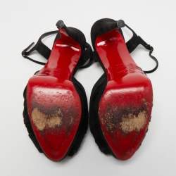 Pre Owned Christian Louboutin Black Knotted Suede Loescadiva Ankle Strap Sandals Size 39.5
