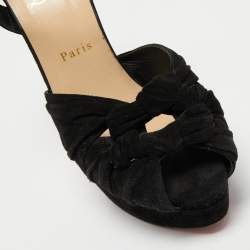 Pre Owned Christian Louboutin Black Knotted Suede Loescadiva Ankle Strap Sandals Size 39.5