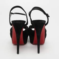 Pre Owned Christian Louboutin Black Knotted Suede Loescadiva Ankle Strap Sandals Size 39.5