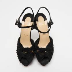 Pre Owned Christian Louboutin Black Knotted Suede Loescadiva Ankle Strap Sandals Size 39.5