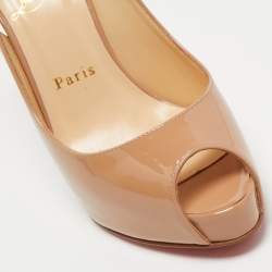Christian Louboutin Beige Patent Leather Private Number Sandals Size 37.5