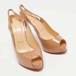 Christian Louboutin Beige Patent Leather Private Number Sandals Size 37.5
