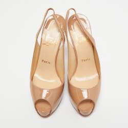 Christian Louboutin Beige Patent Leather Private Number Sandals Size 37.5