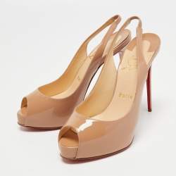 Christian Louboutin Beige Patent Leather Private Number Sandals Size 37.5