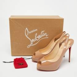 Christian Louboutin Beige Patent Leather Private Number Sandals Size 37.5