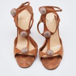Christian Louboutin Beige Suede Spartenvol Strass Sandals Size 38