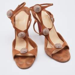 Christian Louboutin Beige Suede Spartenvol Strass Sandals Size 38
