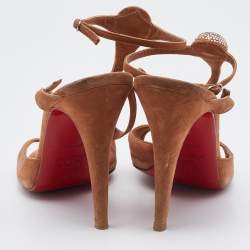 Christian Louboutin Beige Suede Spartenvol Strass Sandals Size 38
