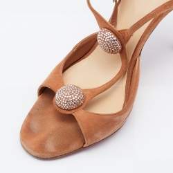 Christian Louboutin Beige Suede Spartenvol Strass Sandals Size 38