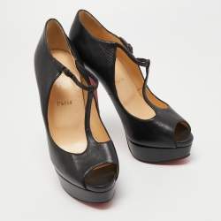 Pre Owned Christian Louboutin Black Leather Jilopa Platform Sandals Size 39
