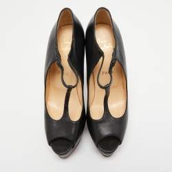 Pre Owned Christian Louboutin Black Leather Jilopa Platform Sandals Size 39