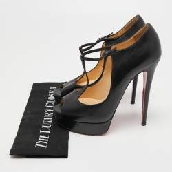 Pre Owned Christian Louboutin Black Leather Jilopa Platform Sandals Size 39