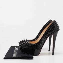 Pre Owned Christian Louboutin Black Patent Leather Alti Spikes Pumps Size 37