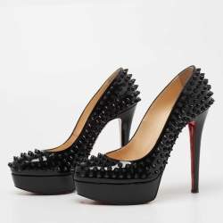 Pre Owned Christian Louboutin Black Patent Leather Alti Spikes Pumps Size 37