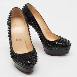 Pre Owned Christian Louboutin Black Patent Leather Alti Spikes Pumps Size 37