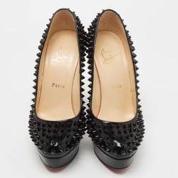 Pre Owned Christian Louboutin Black Patent Leather Alti Spikes Pumps Size 37