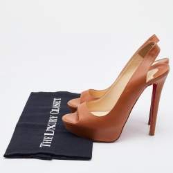Pre Owned Christian Louboutin Brown Leather Slingback Platform Pumps Size 37.5