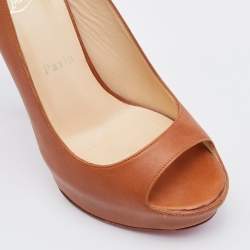 Pre Owned Christian Louboutin Brown Leather Slingback Platform Pumps Size 37.5