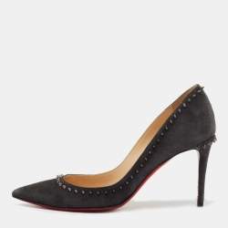 Pre Owned Christian Louboutin Grey Suede Anjalina Pumps Size 35.5