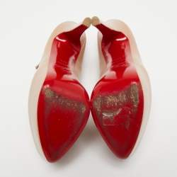 Pre Owned Christian Louboutin Beige Leather Lady Daf Mary Jane Pumps Size 37.5