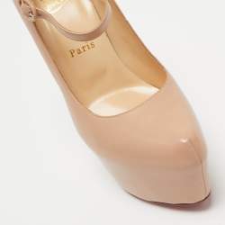Pre Owned Christian Louboutin Beige Leather Lady Daf Mary Jane Pumps Size 37.5