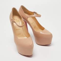 Pre Owned Christian Louboutin Beige Leather Lady Daf Mary Jane Pumps Size 37.5