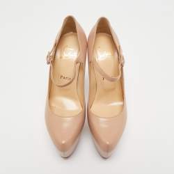 Pre Owned Christian Louboutin Beige Leather Lady Daf Mary Jane Pumps Size 37.5