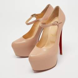 Pre Owned Christian Louboutin Beige Leather Lady Daf Mary Jane Pumps Size 37.5