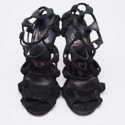 Christian Louboutin Black Suede Neuron Cage Ankle Strap Sandals Size 37