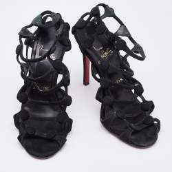 Christian Louboutin Black Suede Neuron Cage Ankle Strap Sandals Size 37