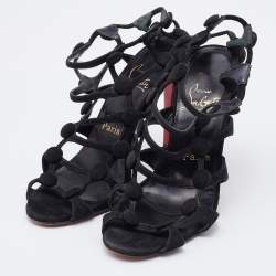 Christian Louboutin Black Suede Neuron Cage Ankle Strap Sandals Size 37