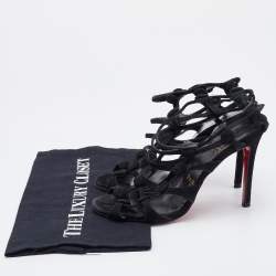 Christian Louboutin Black Suede Neuron Cage Ankle Strap Sandals Size 37