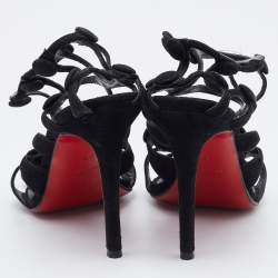 Christian Louboutin Black Suede Neuron Cage Ankle Strap Sandals Size 37